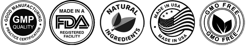 FDA approved, GMP certified, made in USA, natural product badges